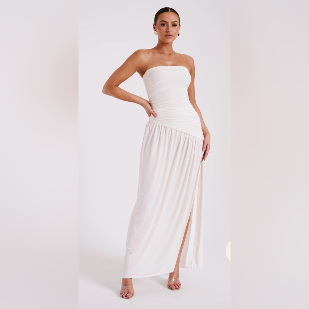 NWT MESHKI Strapless Slinky Maxi Dress With Split - Ivory S
